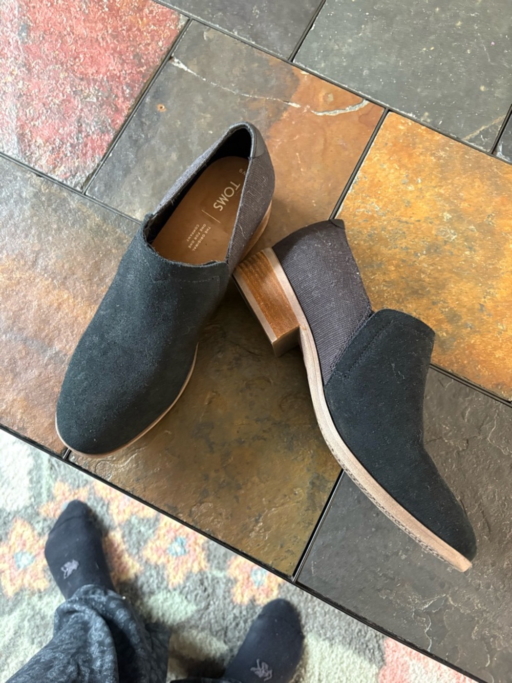 TOMS Black Suede Slip-On Heels